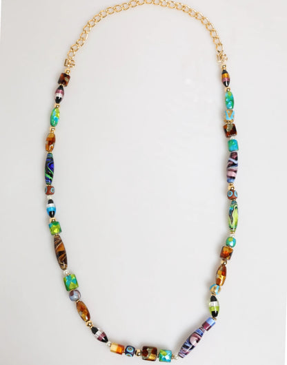 Dolce & Gabbana Multicolor Murano Glass Beads Gold Chain Jewelry Necklace