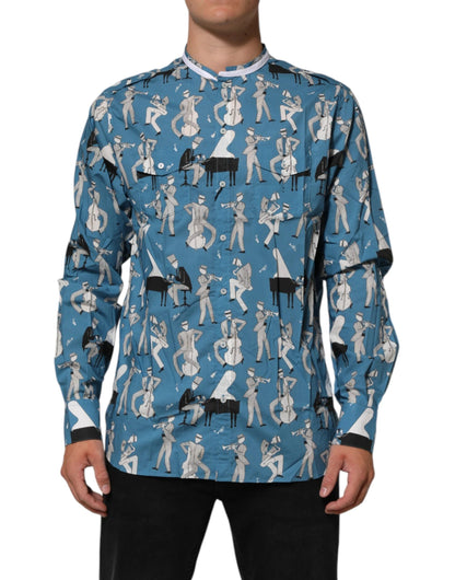 Dolce & Gabbana Blue Jazz Printed Cotton Button Front Shirt by Dolce & Gabbana