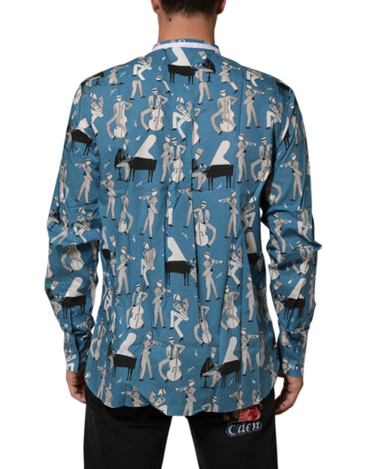 Dolce & Gabbana Blue Jazz Printed Cotton Button Front Shirt by Dolce & Gabbana
