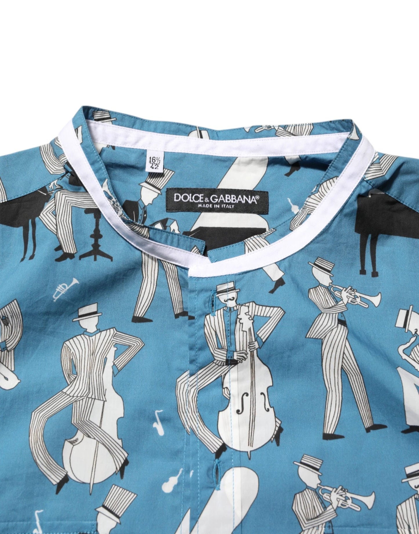 Dolce & Gabbana Blue Jazz Printed Cotton Button Front Shirt by Dolce & Gabbana