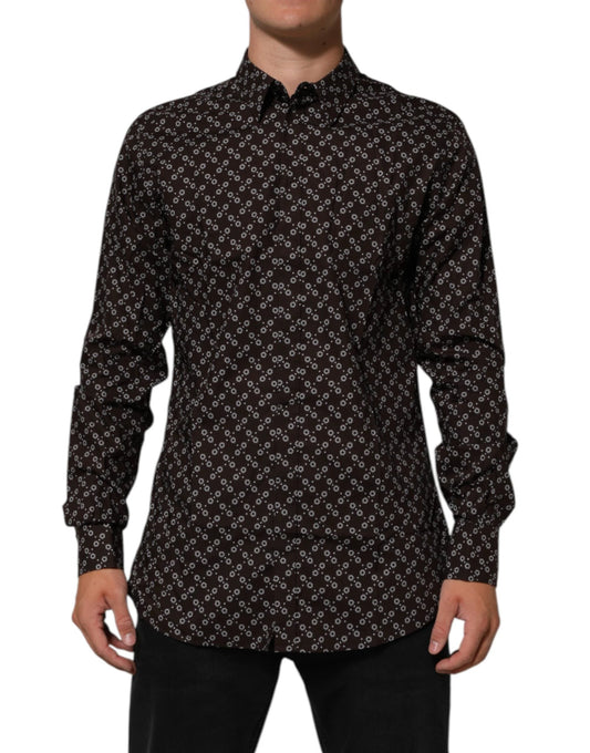Dolce & Gabbana BrownFloral Collared GOLD Formal Dress Shirt by Dolce & Gabbana