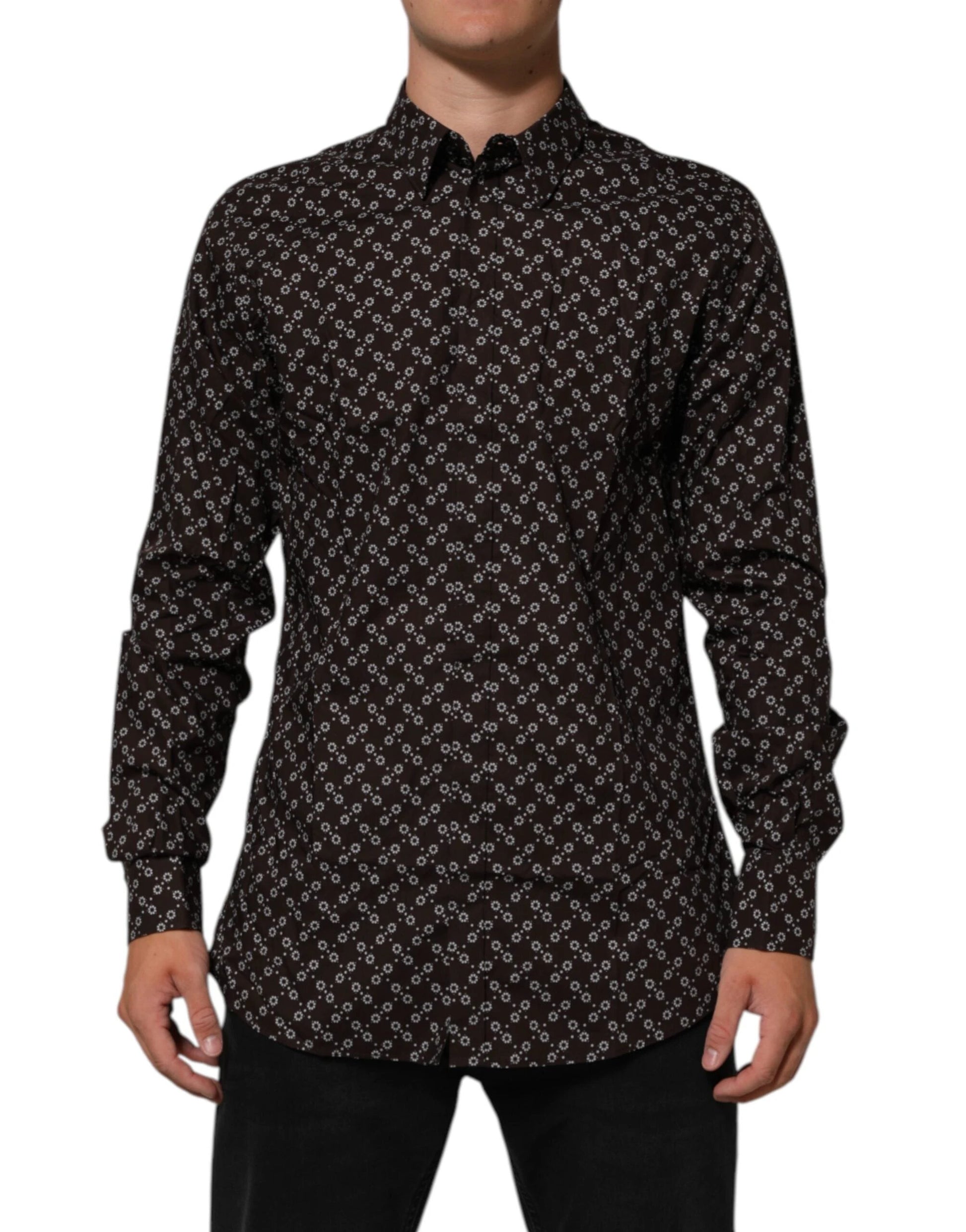 Dolce & Gabbana BrownFloral Collared GOLD Formal Dress Shirt by Dolce & Gabbana
