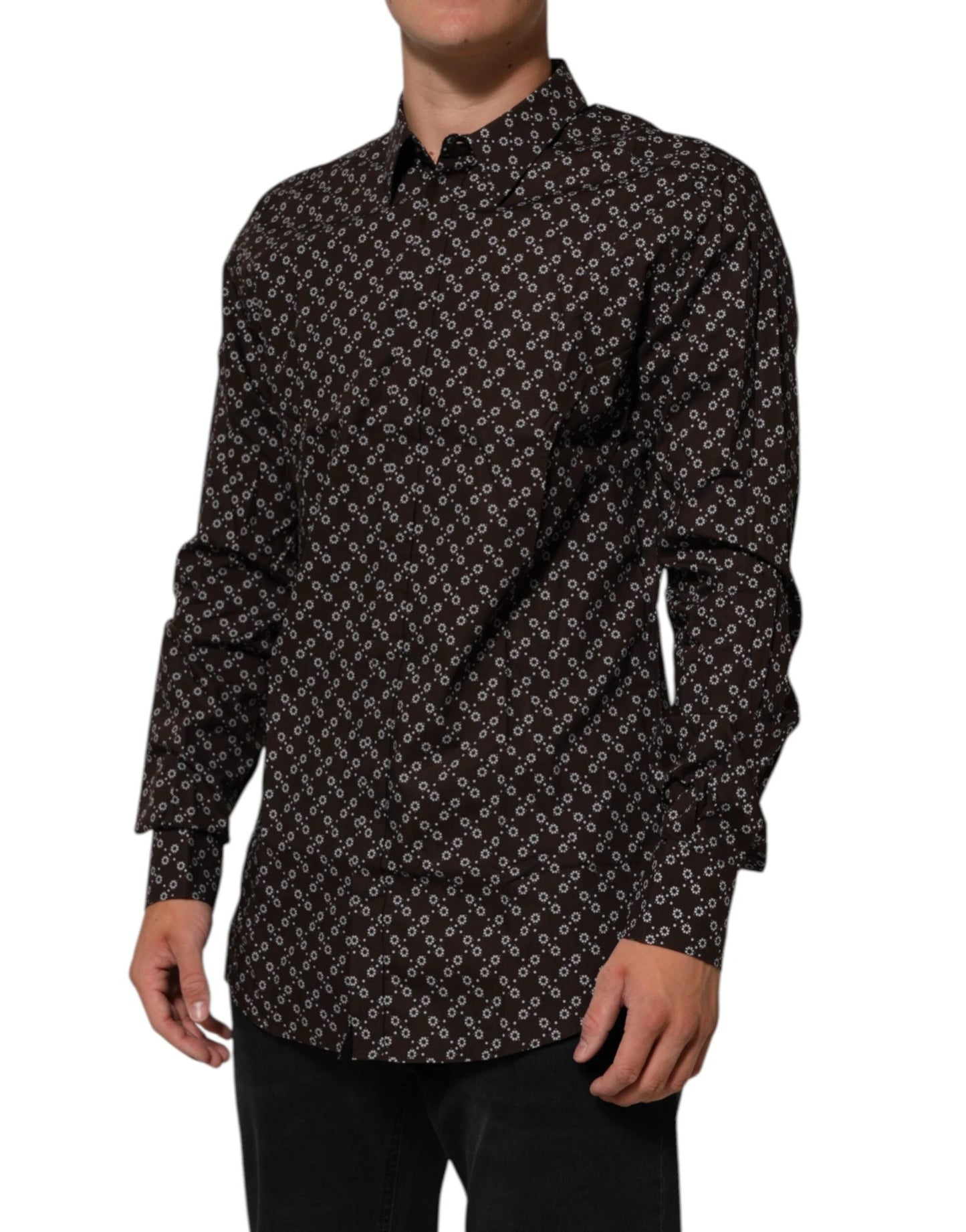 Dolce & Gabbana BrownFloral Collared GOLD Formal Dress Shirt by Dolce & Gabbana