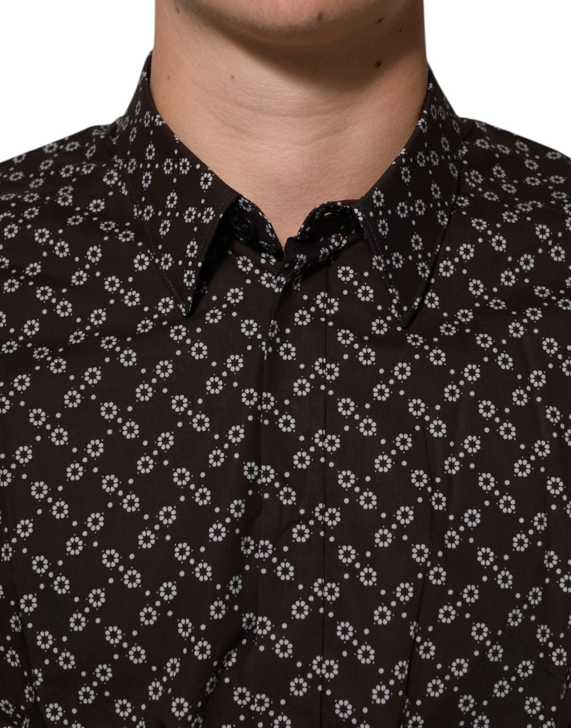 Dolce & Gabbana BrownFloral Collared GOLD Formal Dress Shirt by Dolce & Gabbana