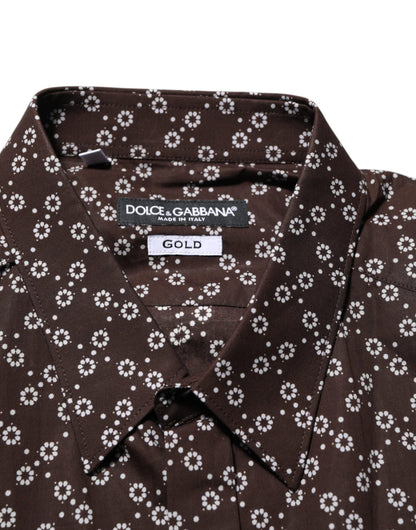Dolce & Gabbana BrownFloral Collared GOLD Formal Dress Shirt by Dolce & Gabbana