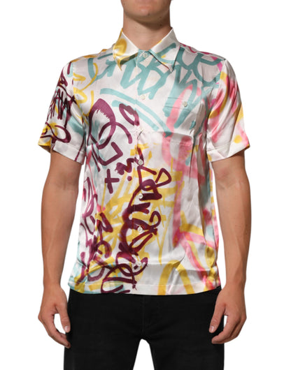 Chemise hawaïenne Dolce & Gabbana homme imprimé graffiti en soie blanc – TSH91328