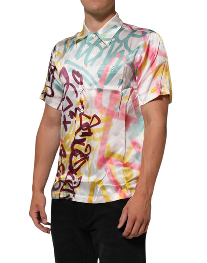 Chemise hawaïenne Dolce & Gabbana homme imprimé graffiti en soie blanc – TSH91328