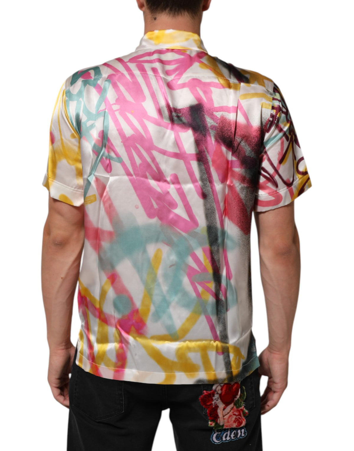 Chemise hawaïenne Dolce & Gabbana homme imprimé graffiti en soie blanc – TSH91328