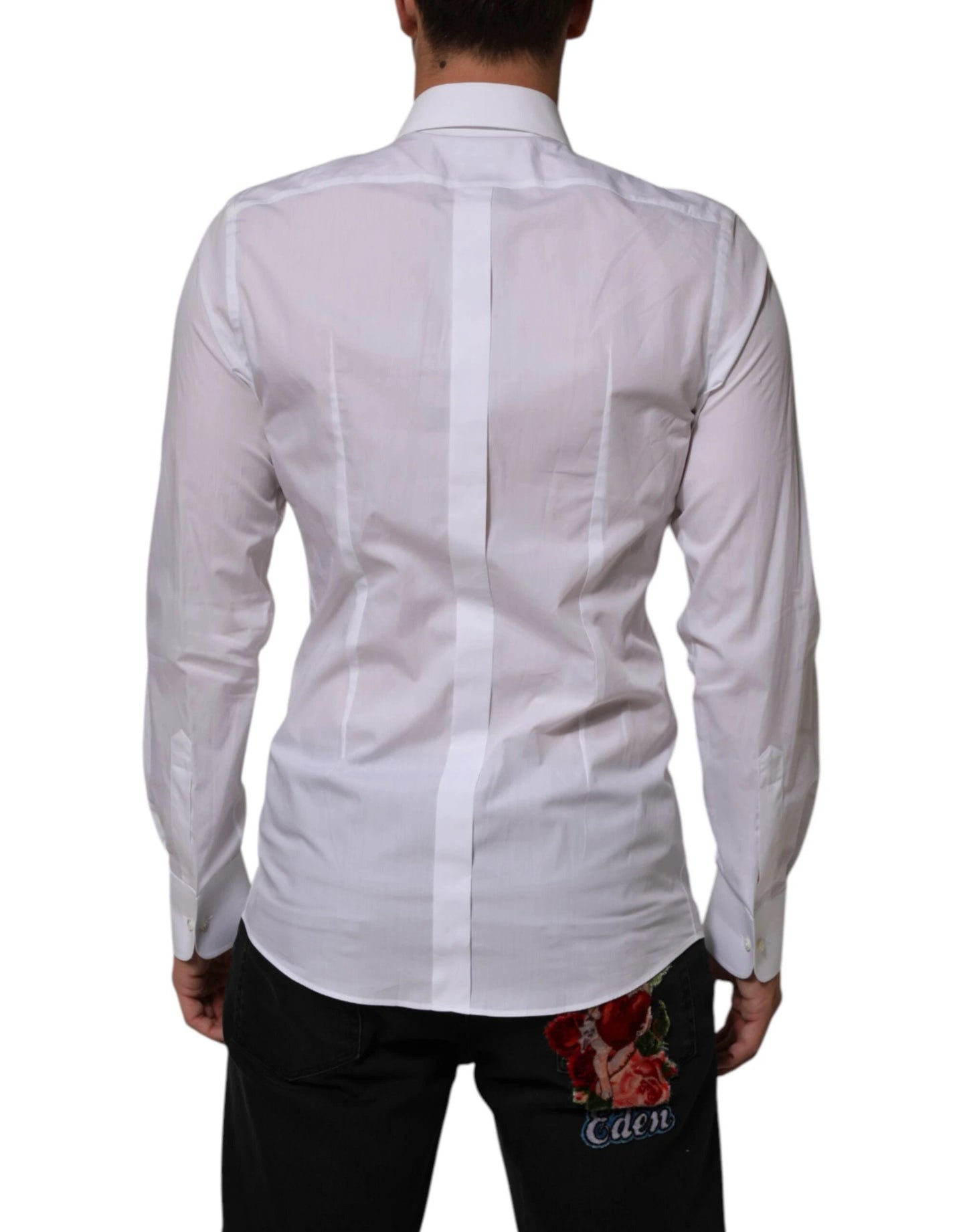 Dolce & Gabbana White Cotton DG Logo Pearl GOLD Formal Shirt by Dolce & Gabbana