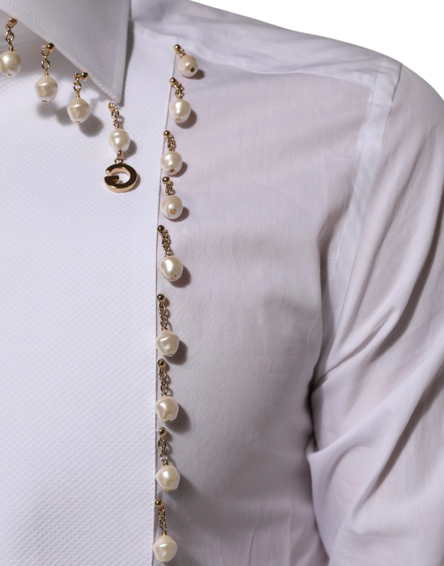 Dolce & Gabbana White Cotton DG Logo Pearl GOLD Formal Shirt by Dolce & Gabbana