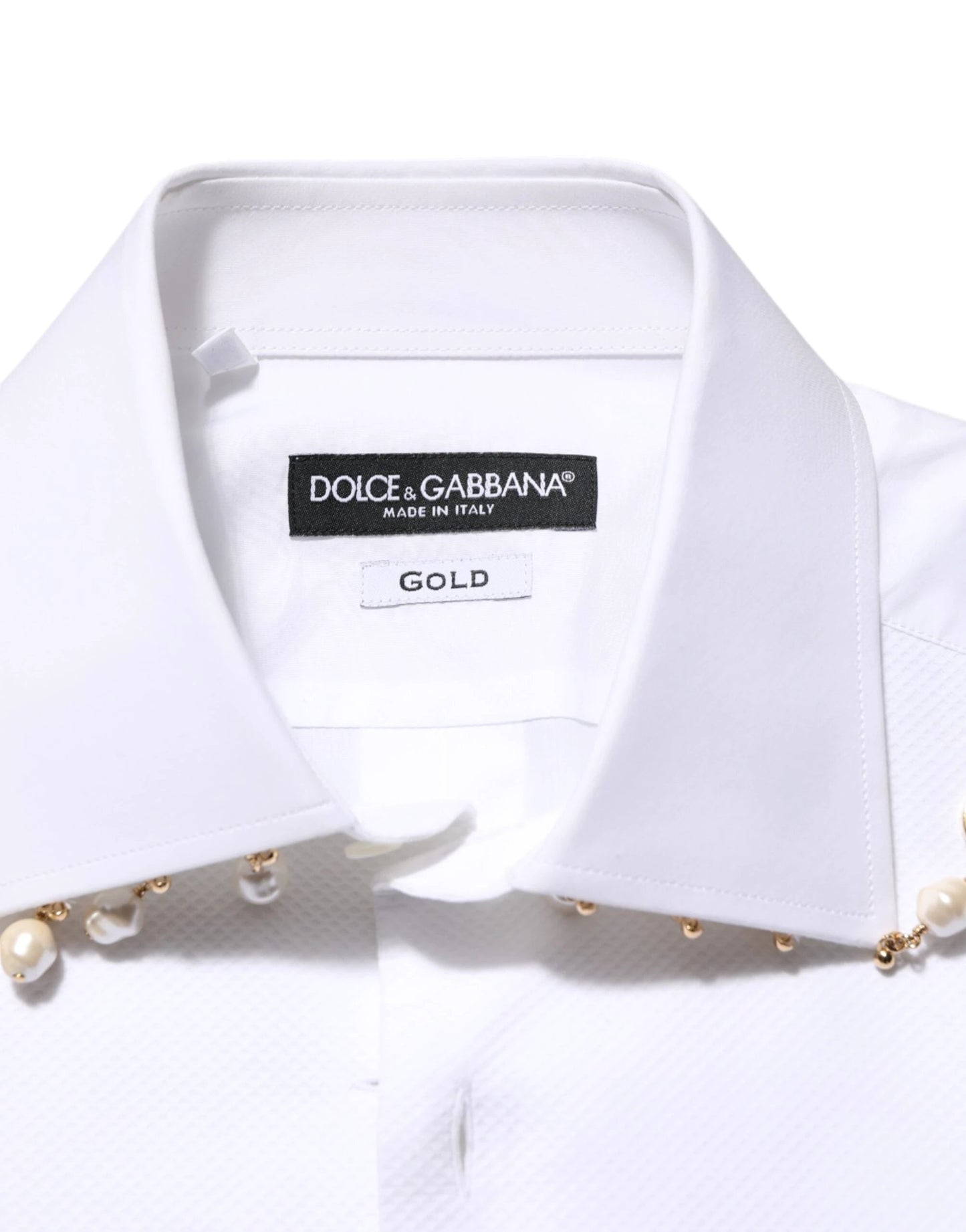 Dolce & Gabbana White Cotton DG Logo Pearl GOLD Formal Shirt by Dolce & Gabbana