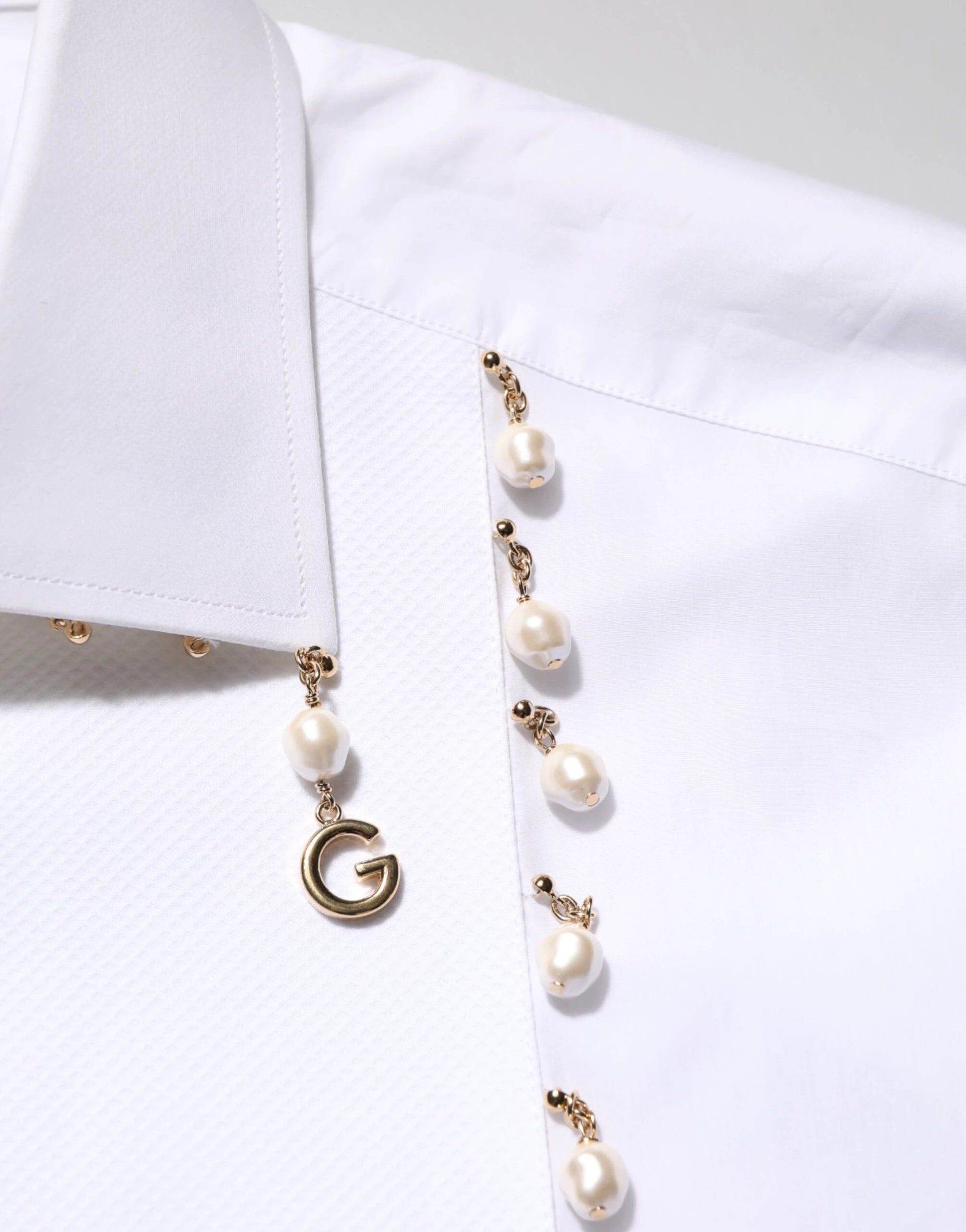 Dolce & Gabbana White Cotton DG Logo Pearl GOLD Formal Shirt by Dolce & Gabbana