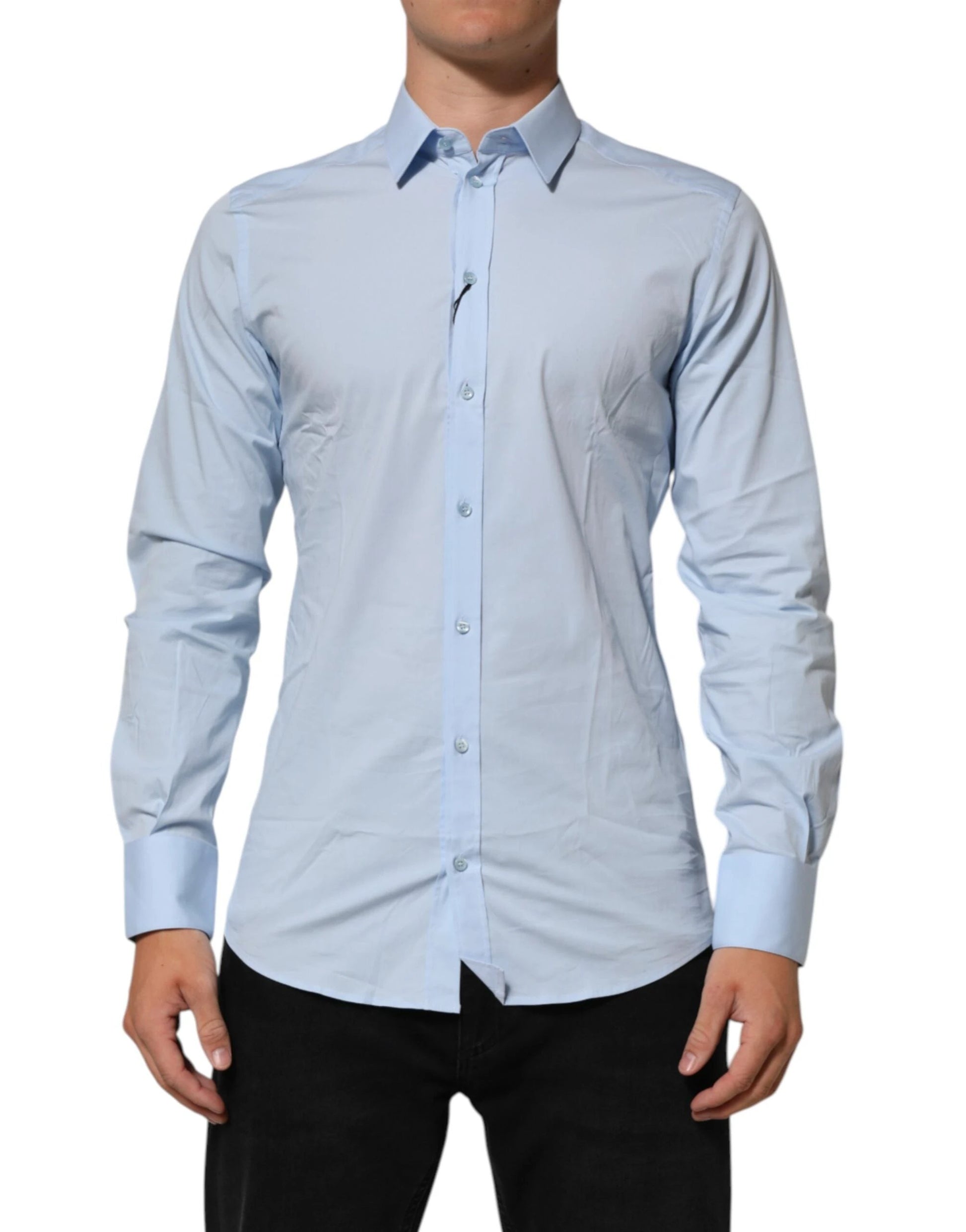 Dolce & Gabbana Light Blue Cotton GOLD Formal Men Dress Shirt by Dolce & Gabbana