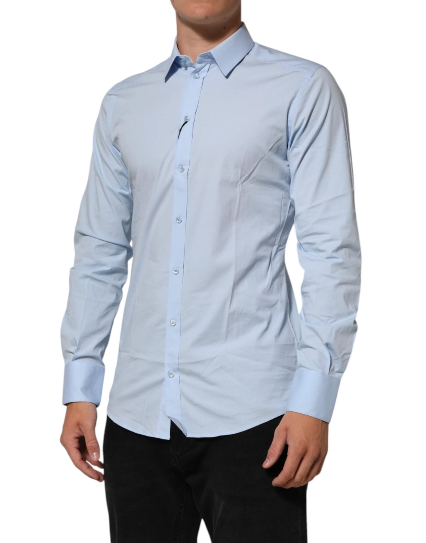 Dolce & Gabbana Light Blue Cotton GOLD Formal Men Dress Shirt by Dolce & Gabbana