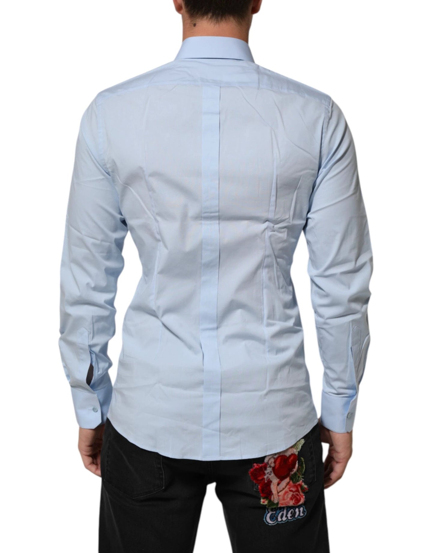 Dolce & Gabbana Light Blue Cotton GOLD Formal Men Dress Shirt by Dolce & Gabbana