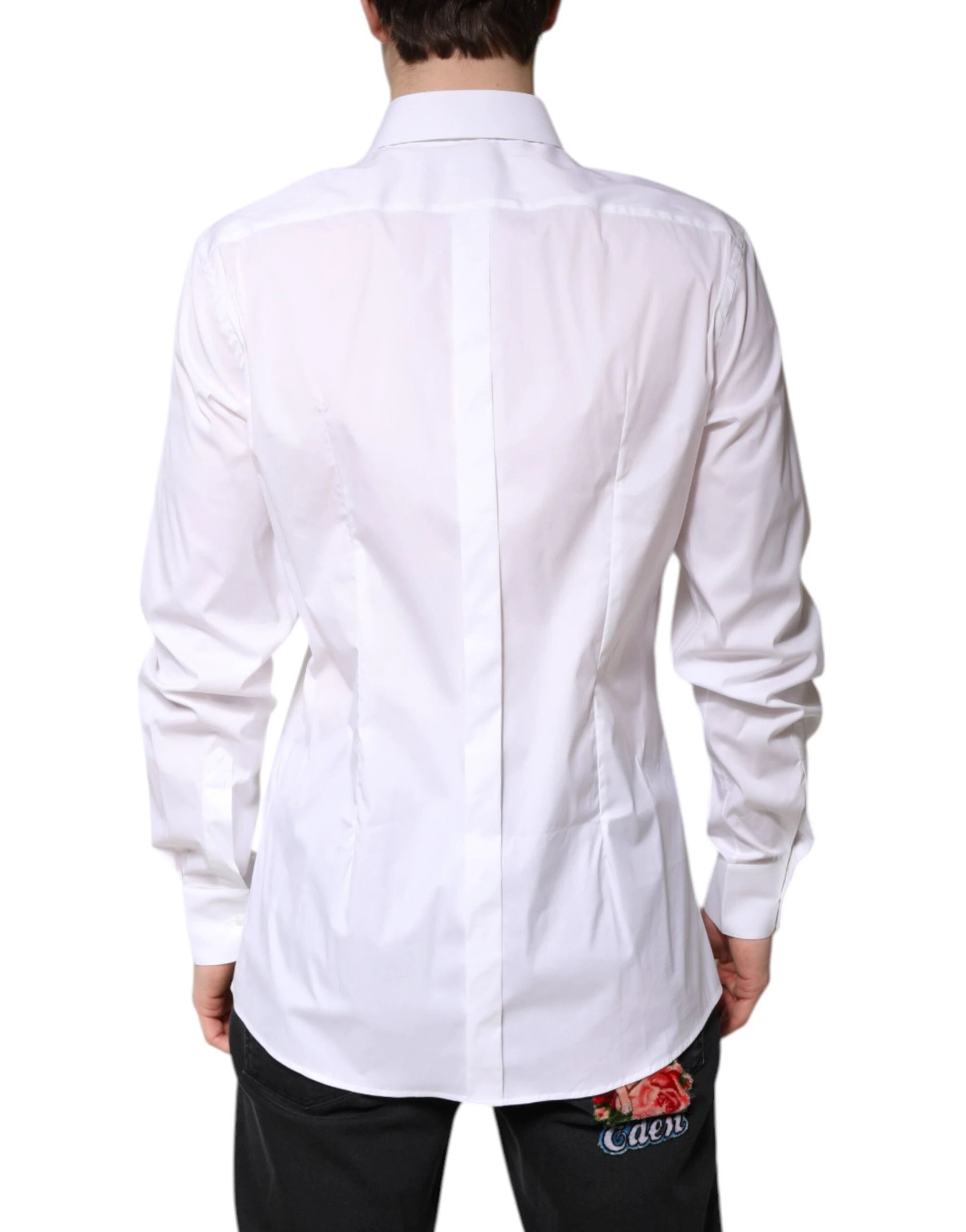Dolce & Gabbana White Cotton Collared GOLD FormalDress Shirt by Dolce & Gabbana
