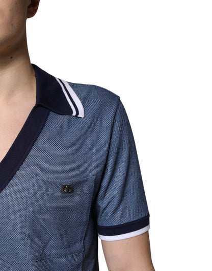 Dolce & Gabbana Blue Collared V-neck Silk Blend Polo T-shirt
