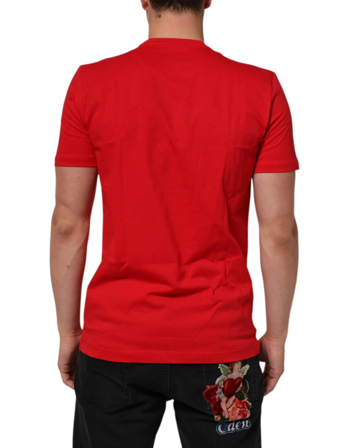 Dolce & Gabbana Red Goodluck 2023 Cotton Crew Neck T-shirt by Dolce & Gabbana
