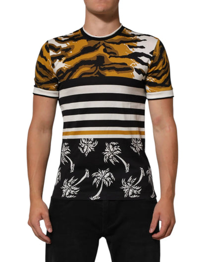 Dolce & Gabbana Multicolor Leopard Palm Leaf Men Crew Neck T-shirt by Dolce & Gabbana