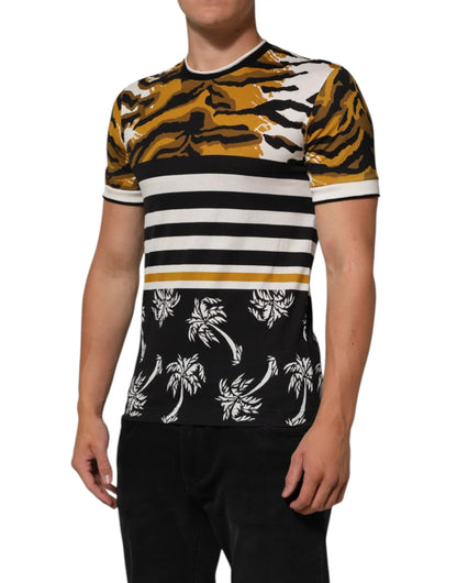 Dolce & Gabbana Multicolor Leopard Palm Leaf Men Crew Neck T-shirt by Dolce & Gabbana