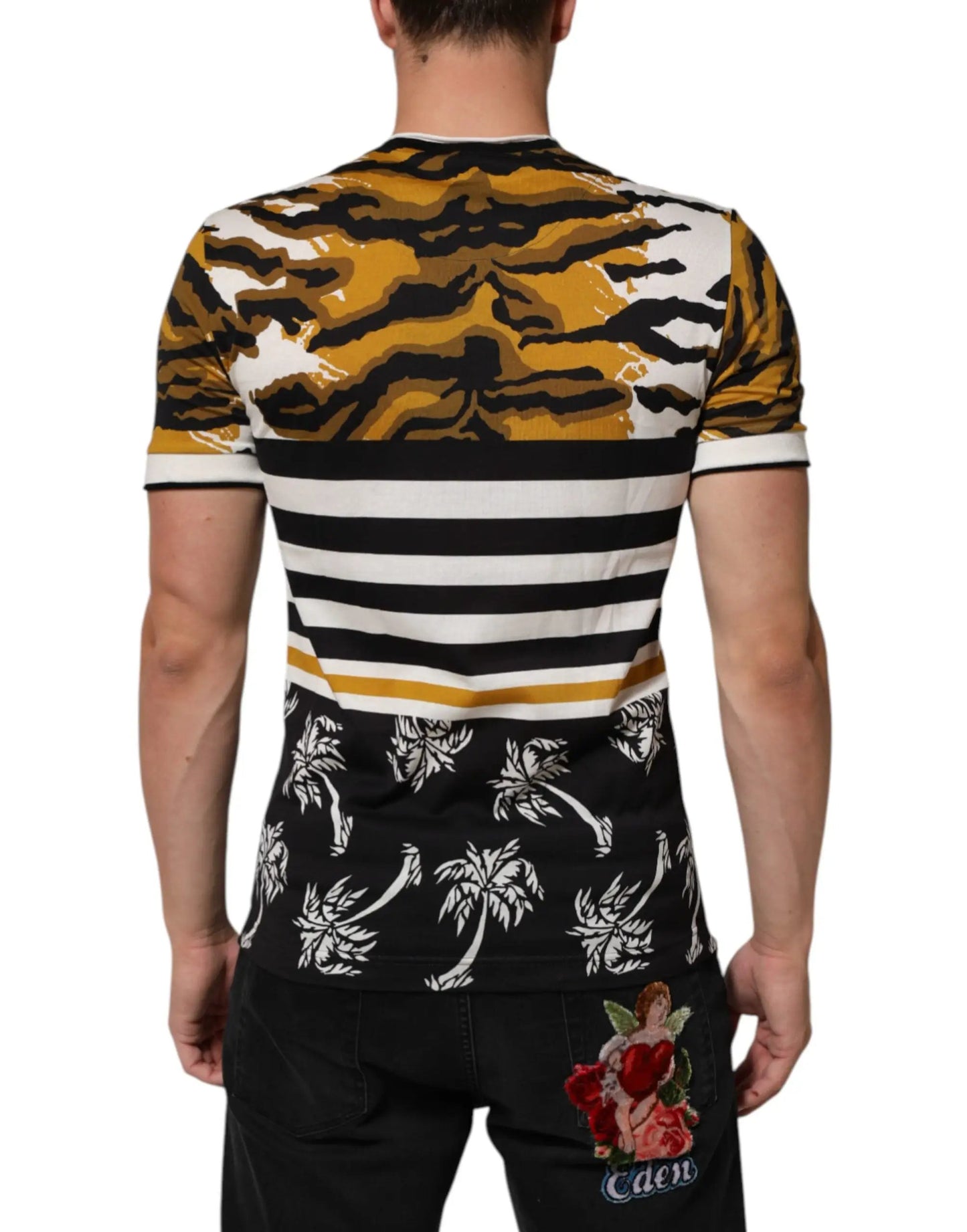 Dolce & Gabbana Multicolor Leopard Palm Leaf Men Crew Neck T-shirt by Dolce & Gabbana