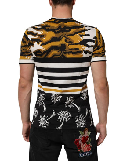 Dolce & Gabbana Multicolor Leopard Palm Leaf Men Crew Neck T-shirt by Dolce & Gabbana