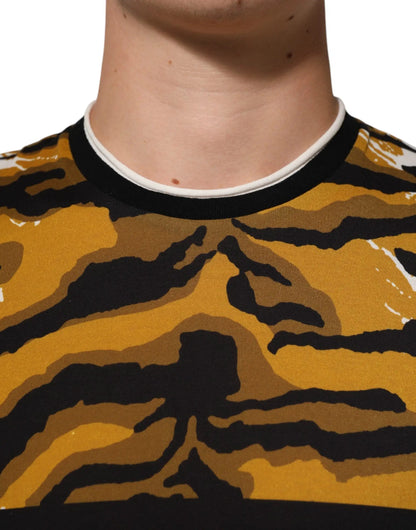 Dolce & Gabbana Multicolor Leopard Palm Leaf Men Crew Neck T-shirt by Dolce & Gabbana