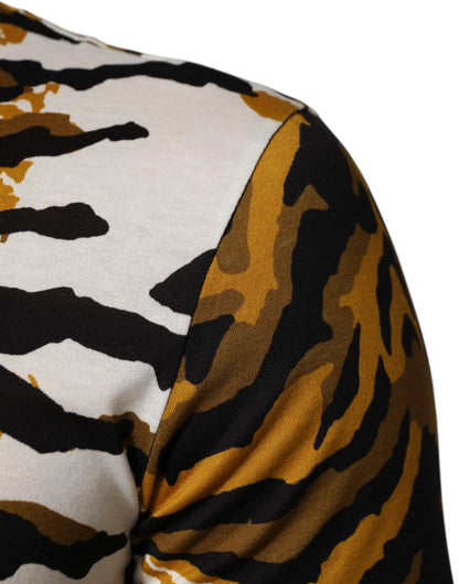 Dolce & Gabbana Multicolor Leopard Palm Leaf Men Crew Neck T-shirt by Dolce & Gabbana