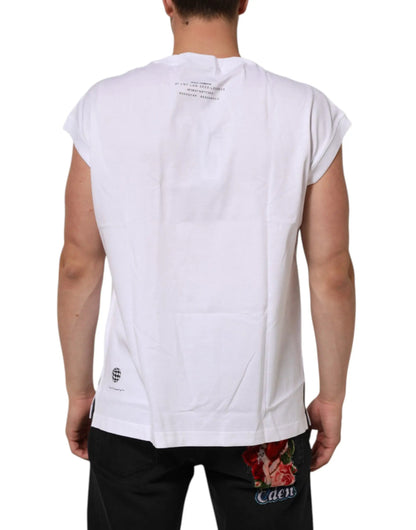 Dolce & Gabbana White Cotton Sleeveless Printed Tank T-shirt by Dolce & Gabbana