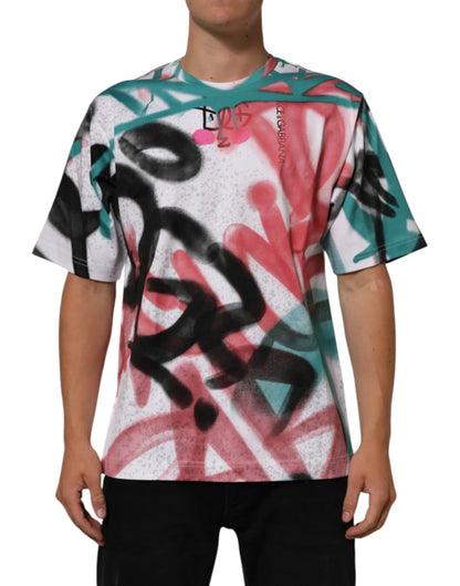 Dolce & Gabbana White Graffiti Crew Neck Short Sleeves T-shirt by Dolce & Gabbana