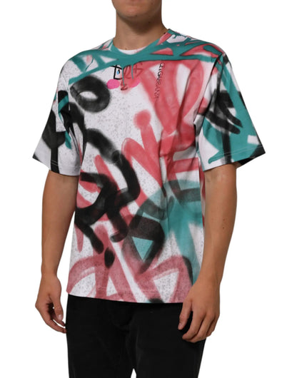 Dolce & Gabbana White Graffiti Crew Neck Short Sleeves T-shirt by Dolce & Gabbana