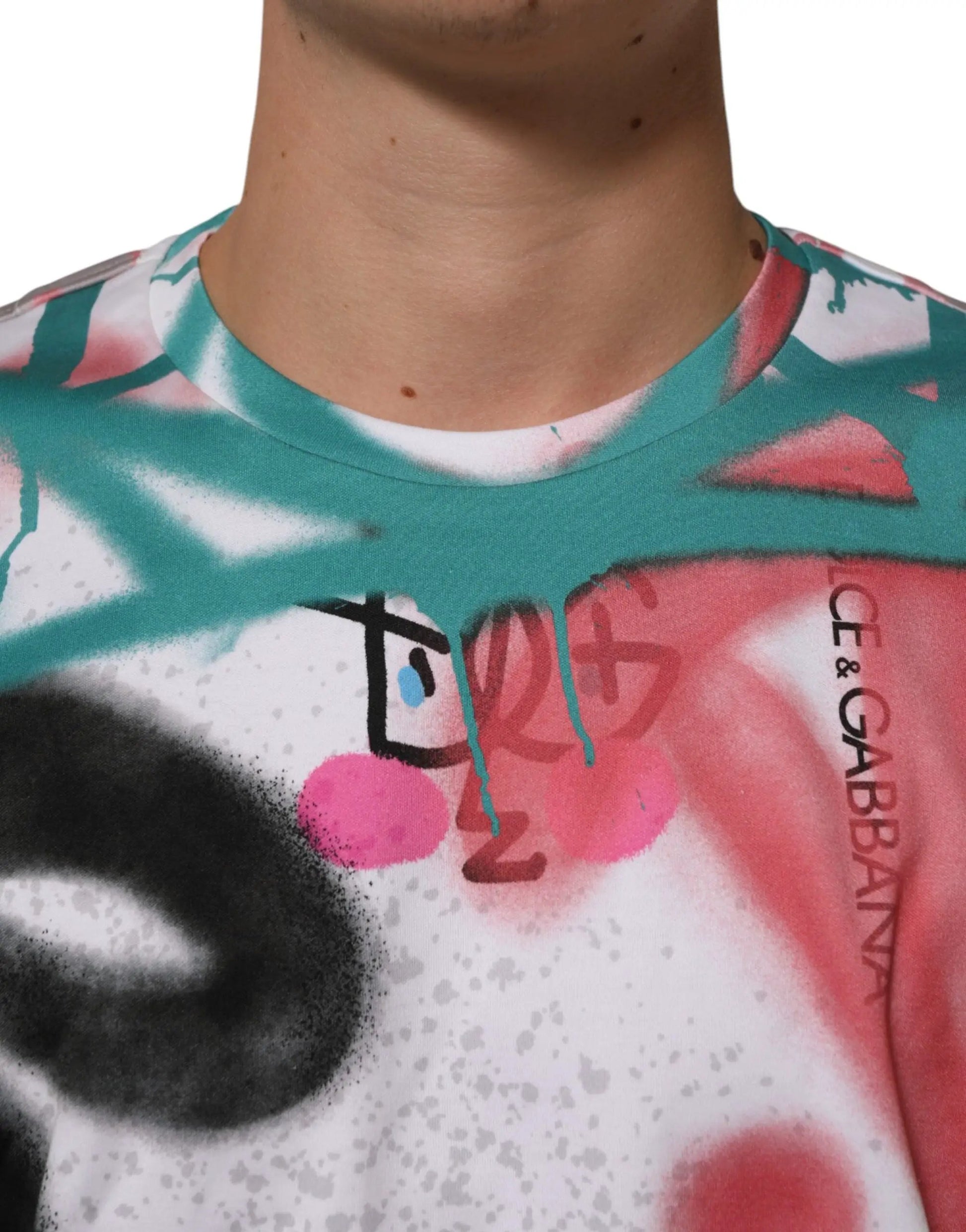 Dolce & Gabbana White Graffiti Crew Neck Short Sleeves T-shirt by Dolce & Gabbana