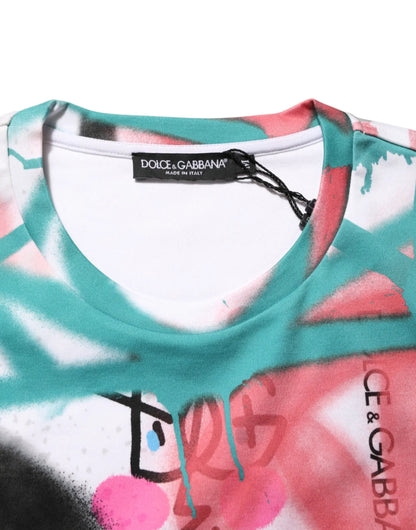 Dolce & Gabbana White Graffiti Crew Neck Short Sleeves T-shirt by Dolce & Gabbana