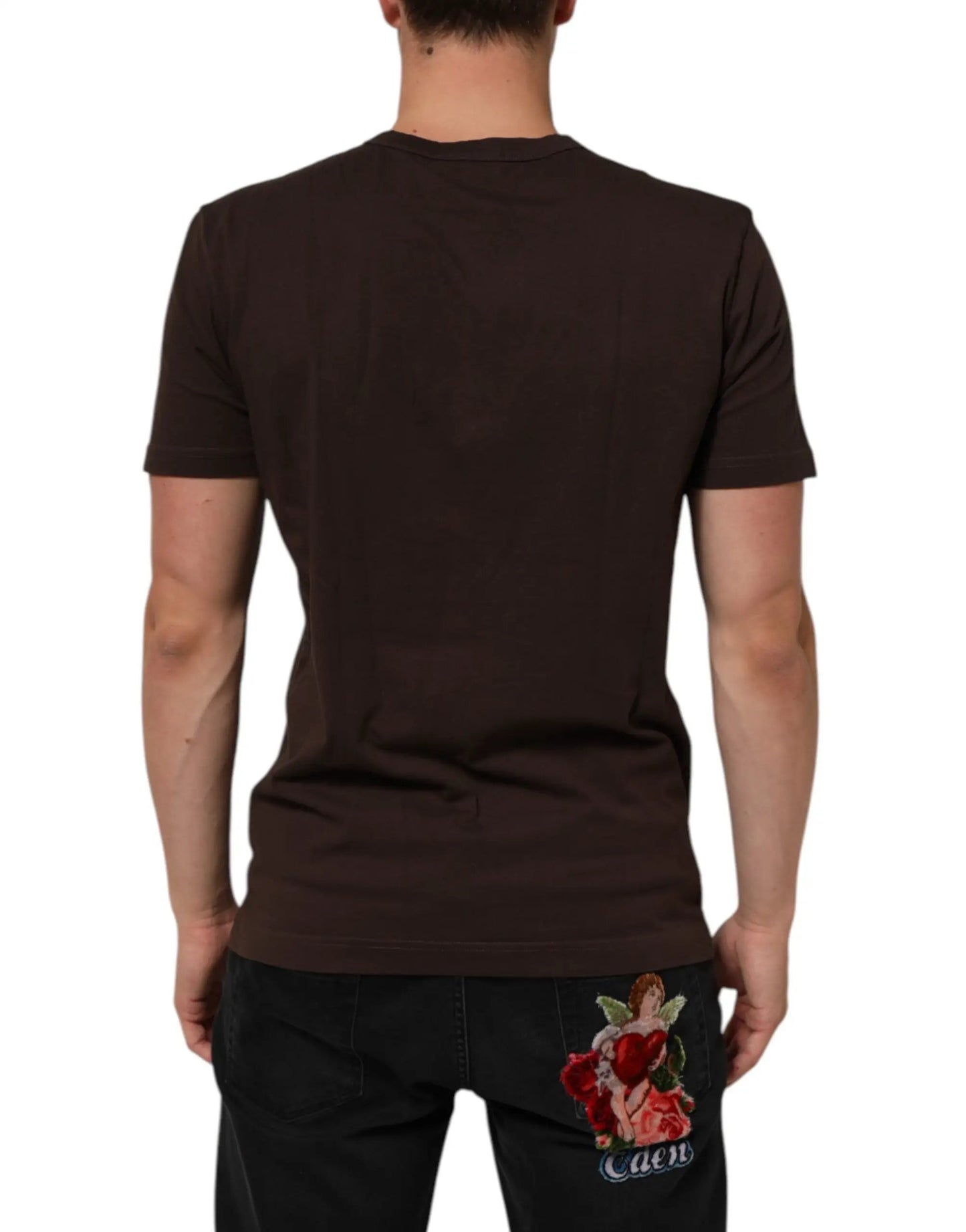 Dolce & Gabbana Brown Coin Laurel Print Men Crew Neck T-shirt by Dolce & Gabbana