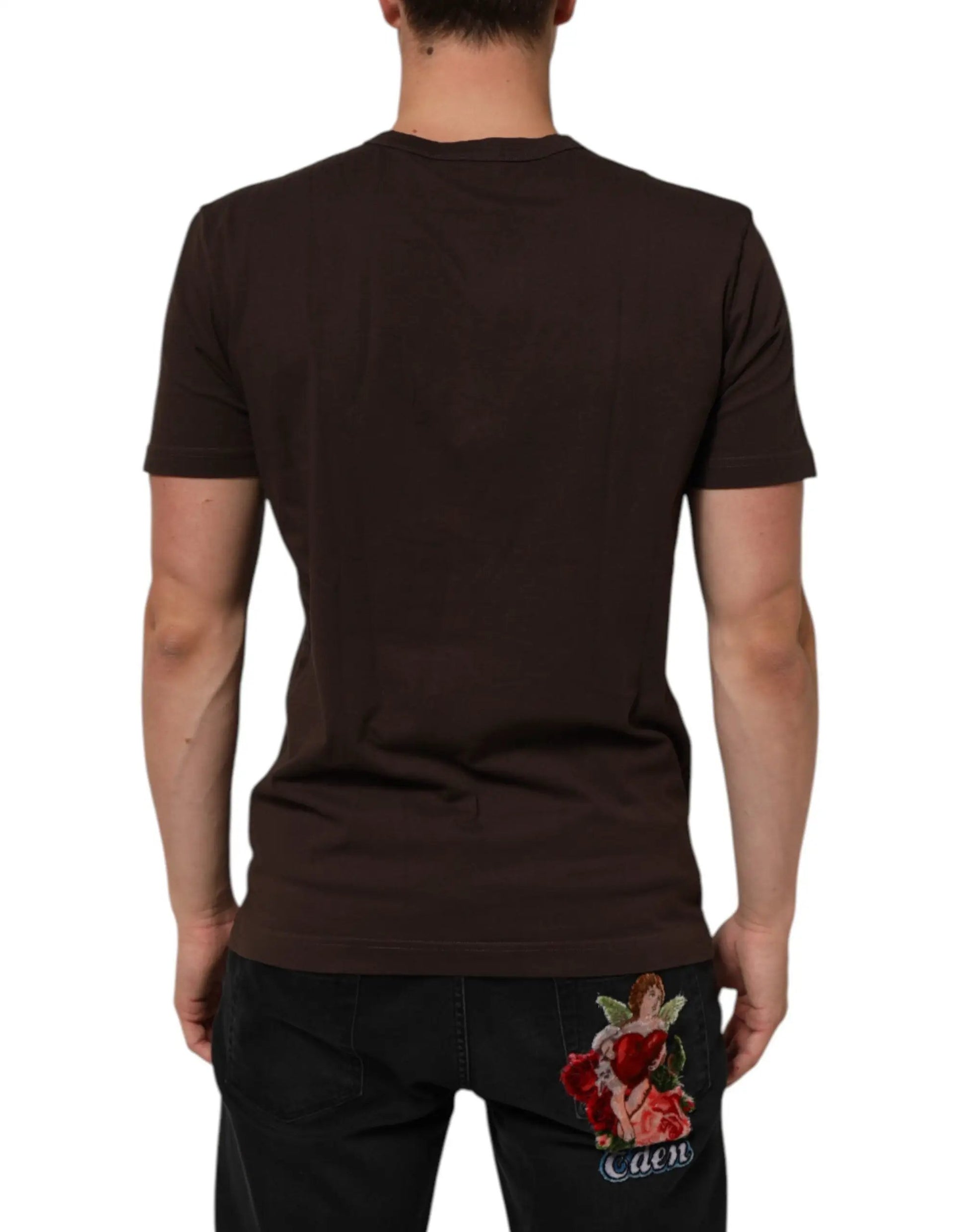 Dolce & Gabbana Brown Coin Laurel Print Men Crew Neck T-shirt by Dolce & Gabbana