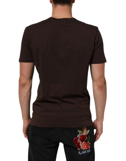 Dolce & Gabbana Brown Coin Laurel Print Men Crew Neck T-shirt by Dolce & Gabbana