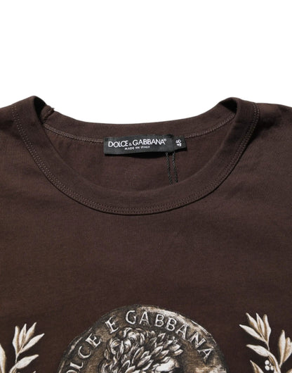 Dolce & Gabbana Brown Coin Laurel Print Men Crew Neck T-shirt by Dolce & Gabbana
