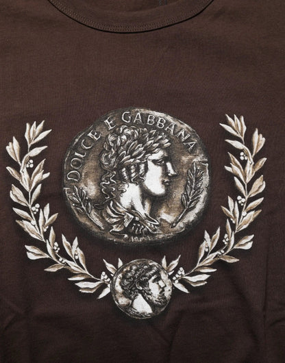 Dolce & Gabbana Brown Coin Laurel Print Men Crew Neck T-shirt by Dolce & Gabbana