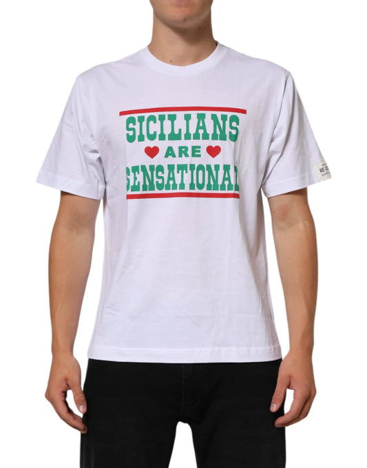 Dolce & Gabbana White Graphic Print Cotton Crew Neck T-shirt by Dolce & Gabbana