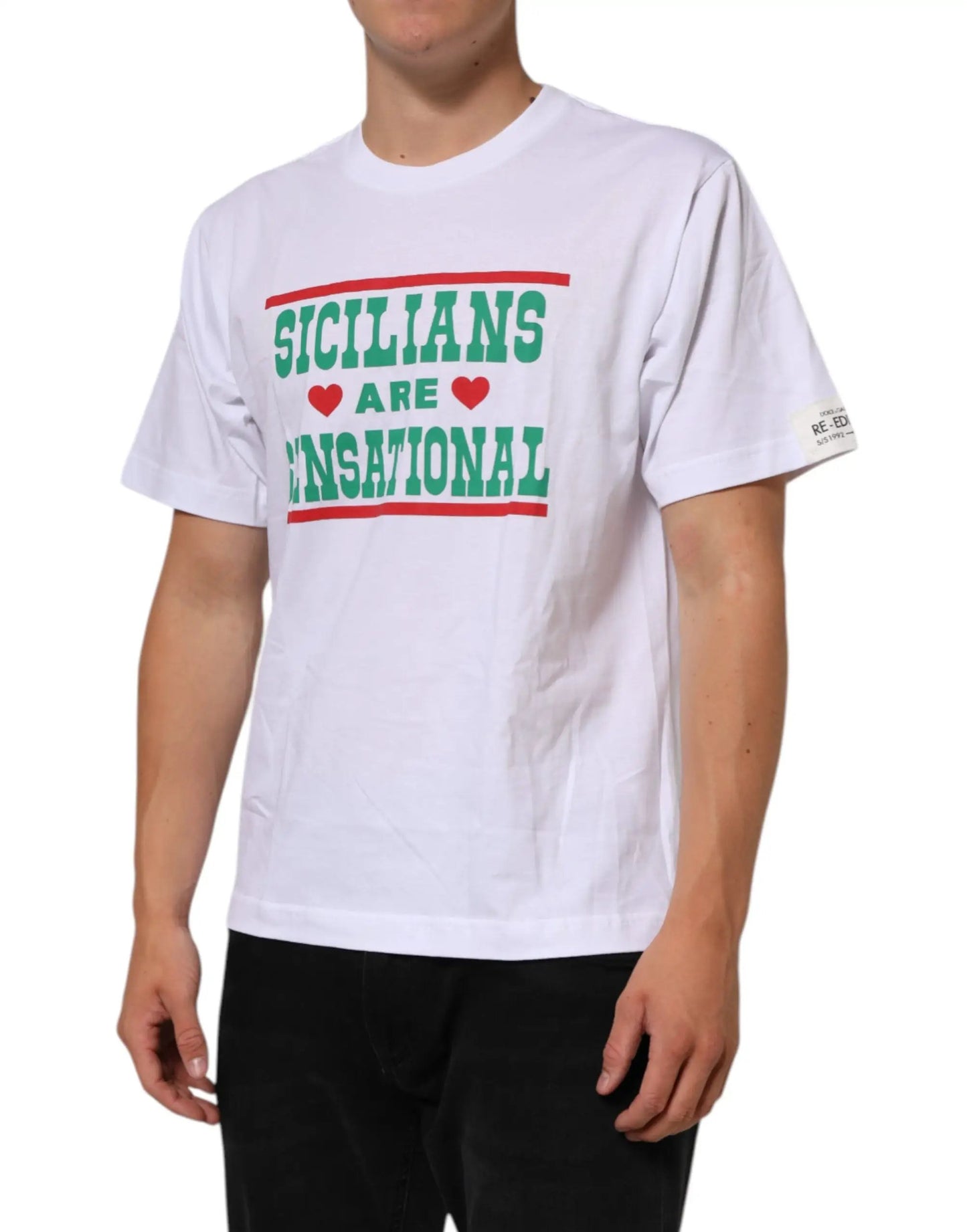 Dolce & Gabbana White Graphic Print Cotton Crew Neck T-shirt by Dolce & Gabbana