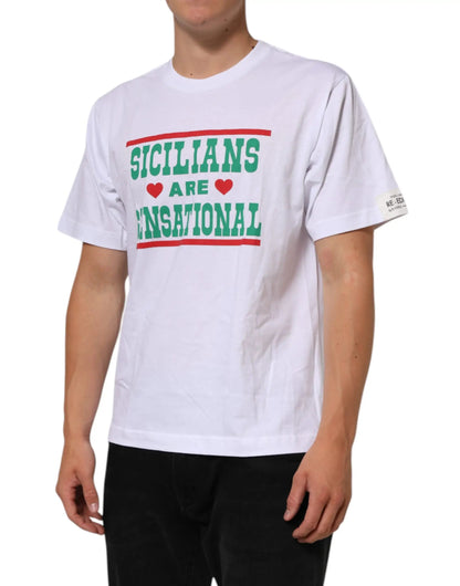 Dolce & Gabbana White Graphic Print Cotton Crew Neck T-shirt by Dolce & Gabbana