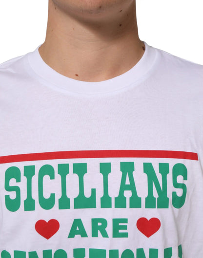 Dolce & Gabbana White Graphic Print Cotton Crew Neck T-shirt by Dolce & Gabbana