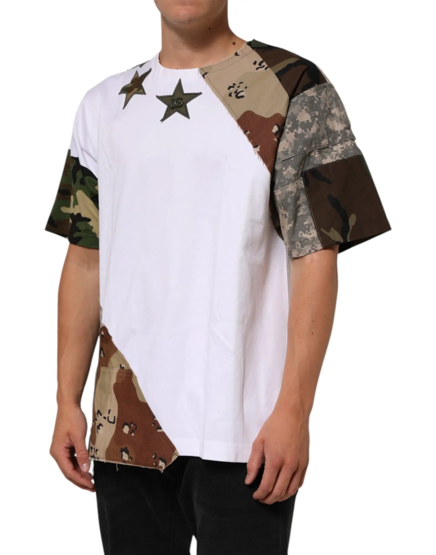 Dolce & Gabbana White Camouflage Patckwork Men Cotton T-shirt by Dolce & Gabbana