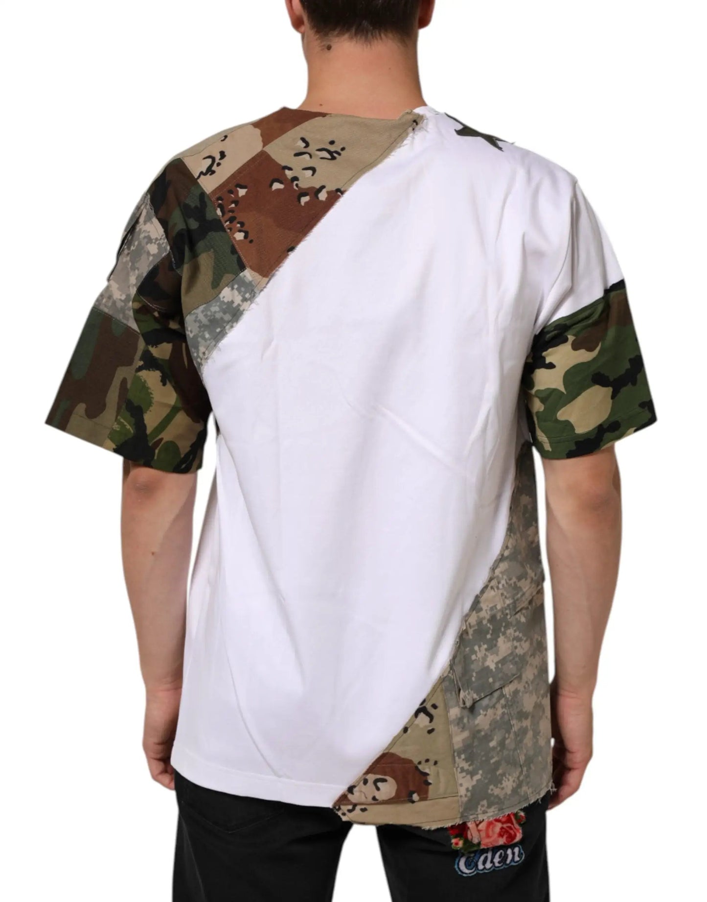 Dolce & Gabbana White Camouflage Patckwork Men Cotton T-shirt by Dolce & Gabbana