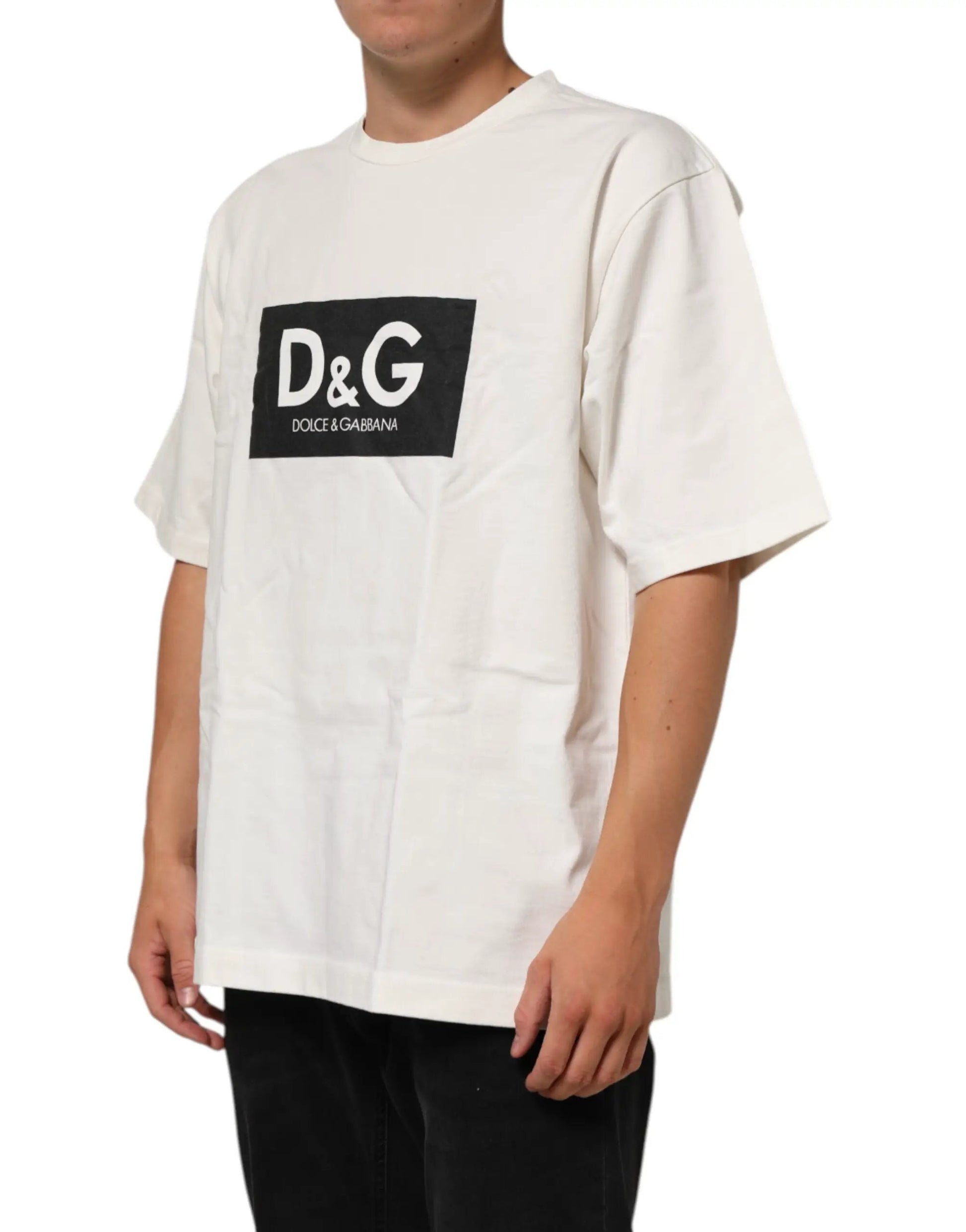 Dolce & Gabbana White Logo Print Cotton Crew Neck Men T-shirt by Dolce & Gabbana