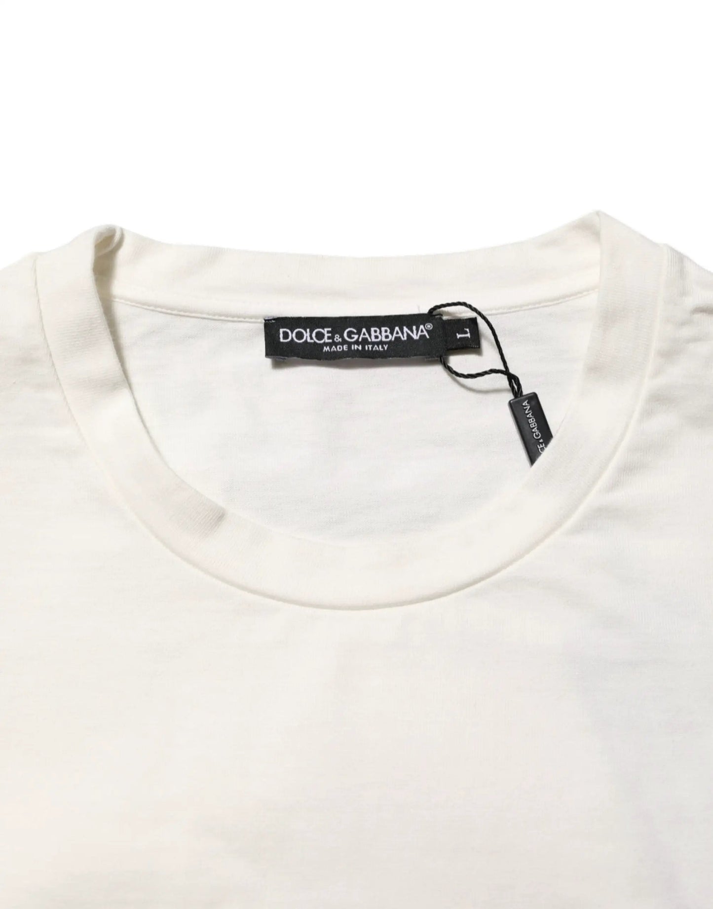 Dolce & Gabbana White Logo Print Cotton Crew Neck Men T-shirt by Dolce & Gabbana