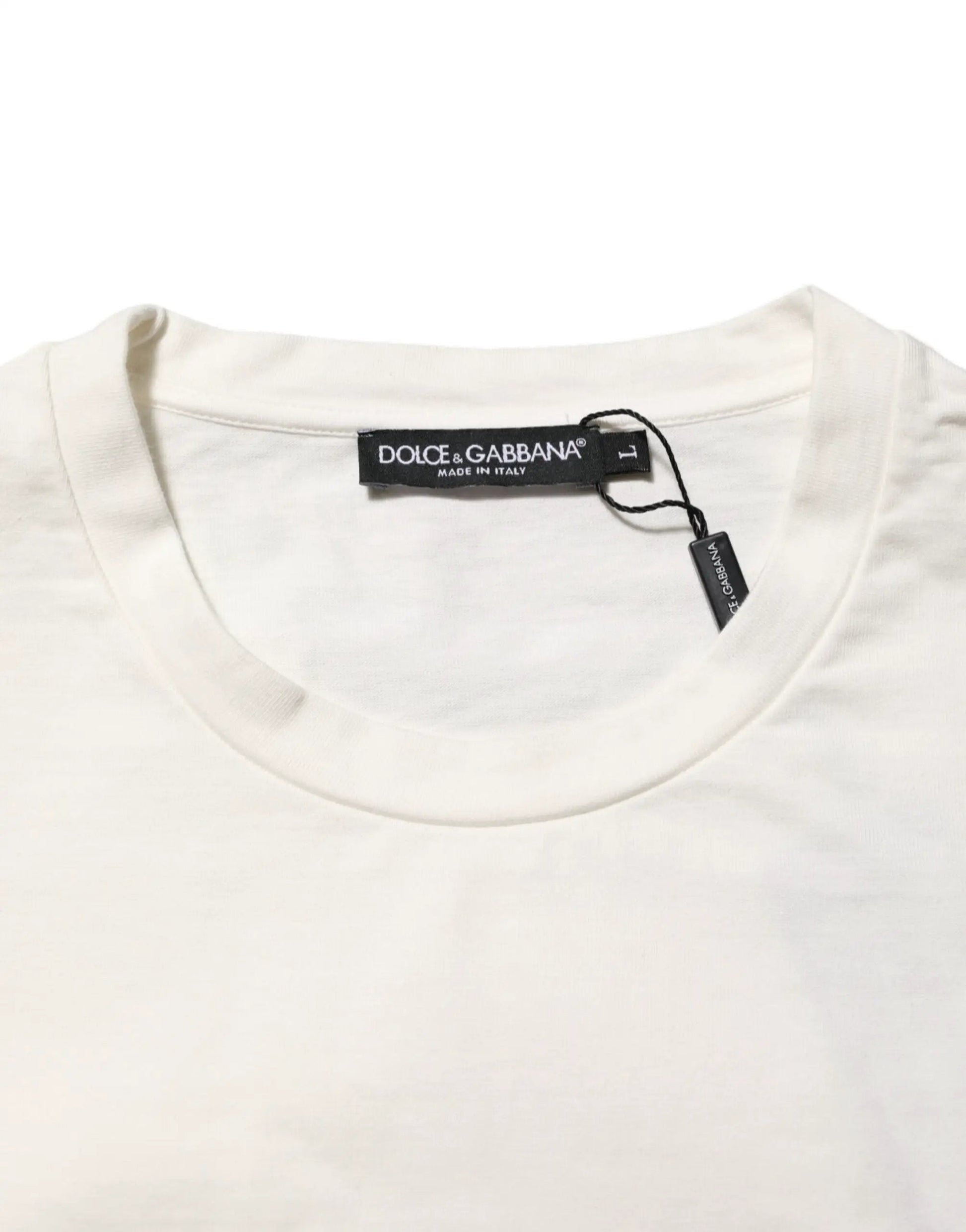 Dolce & Gabbana White Logo Print Cotton Crew Neck Men T-shirt by Dolce & Gabbana