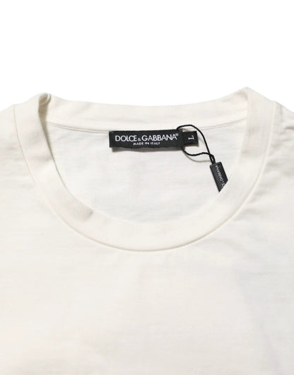 Dolce & Gabbana White Logo Print Cotton Crew Neck Men T-shirt by Dolce & Gabbana