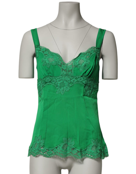 Dolce & Gabbana Green Floral Lace Tank Lingerie Top Underwear