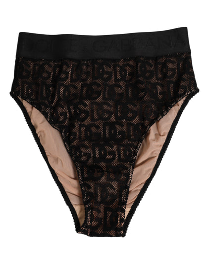 Dolce & Gabbana Black DG Logo Lace High Brief Panty Underwear